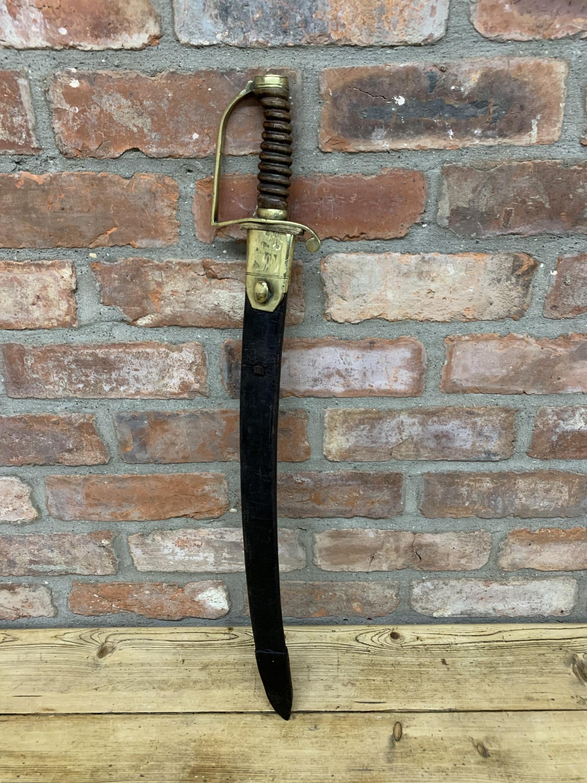 Victorian Constabulary / Prison Wardens short sword with wooden handle, curved fullered blade and - Image 3 of 3