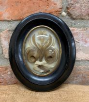 Victorian memento mori hair work mourning frame, having bow and floral finish, 16cm x 14cm