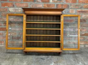 Antique glazed hanging display cabinet with baize lined shelves, H 77cm x W 70cm x D 18cm