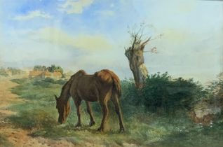 Richard Beavis (1824-1896) - horse in rural landscape, signed, watercolour, 45 x 68cm, gilt frame