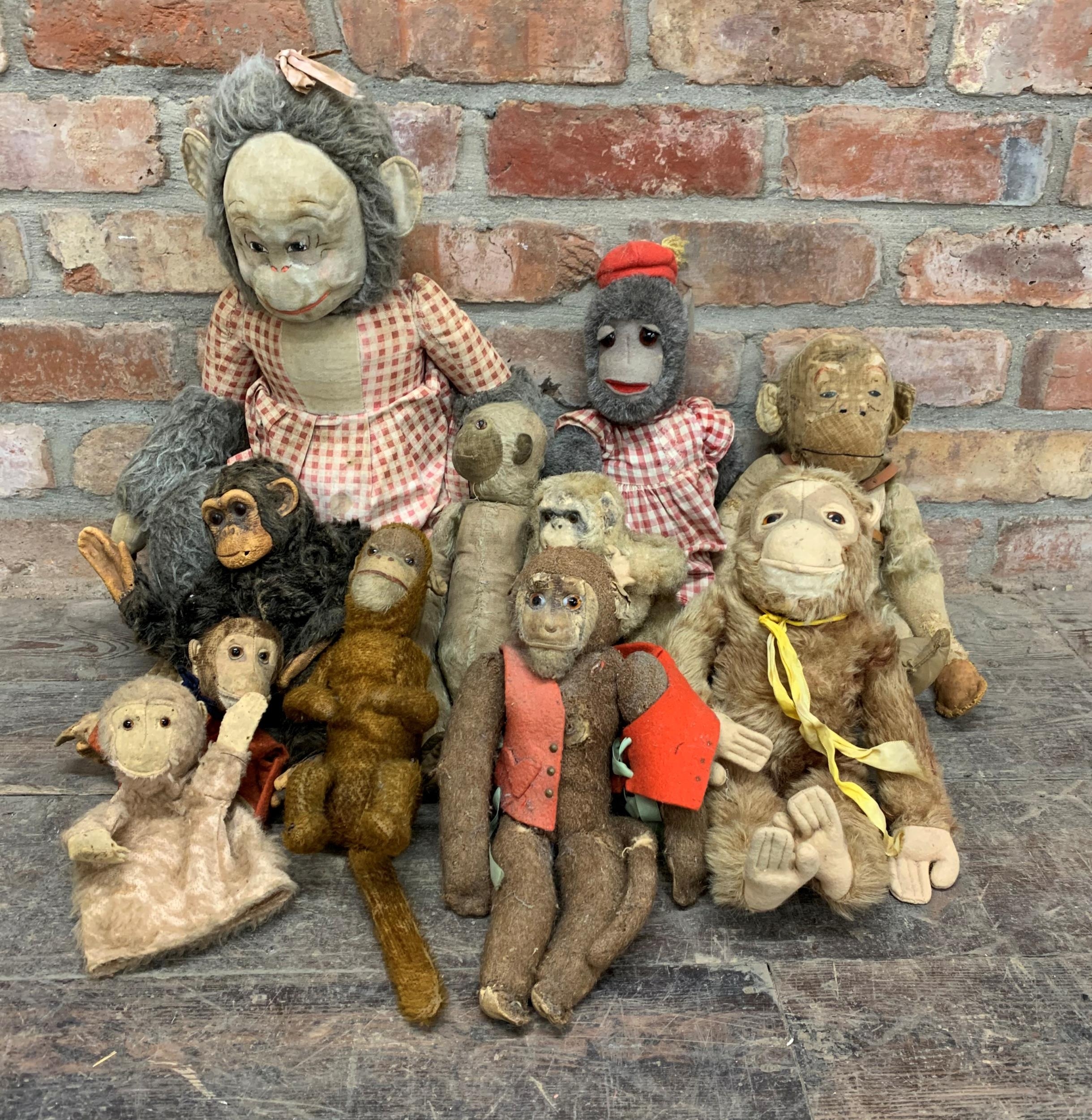 Quantity of antique and vintage monkey teddy toys to include Merrythought examples (10)