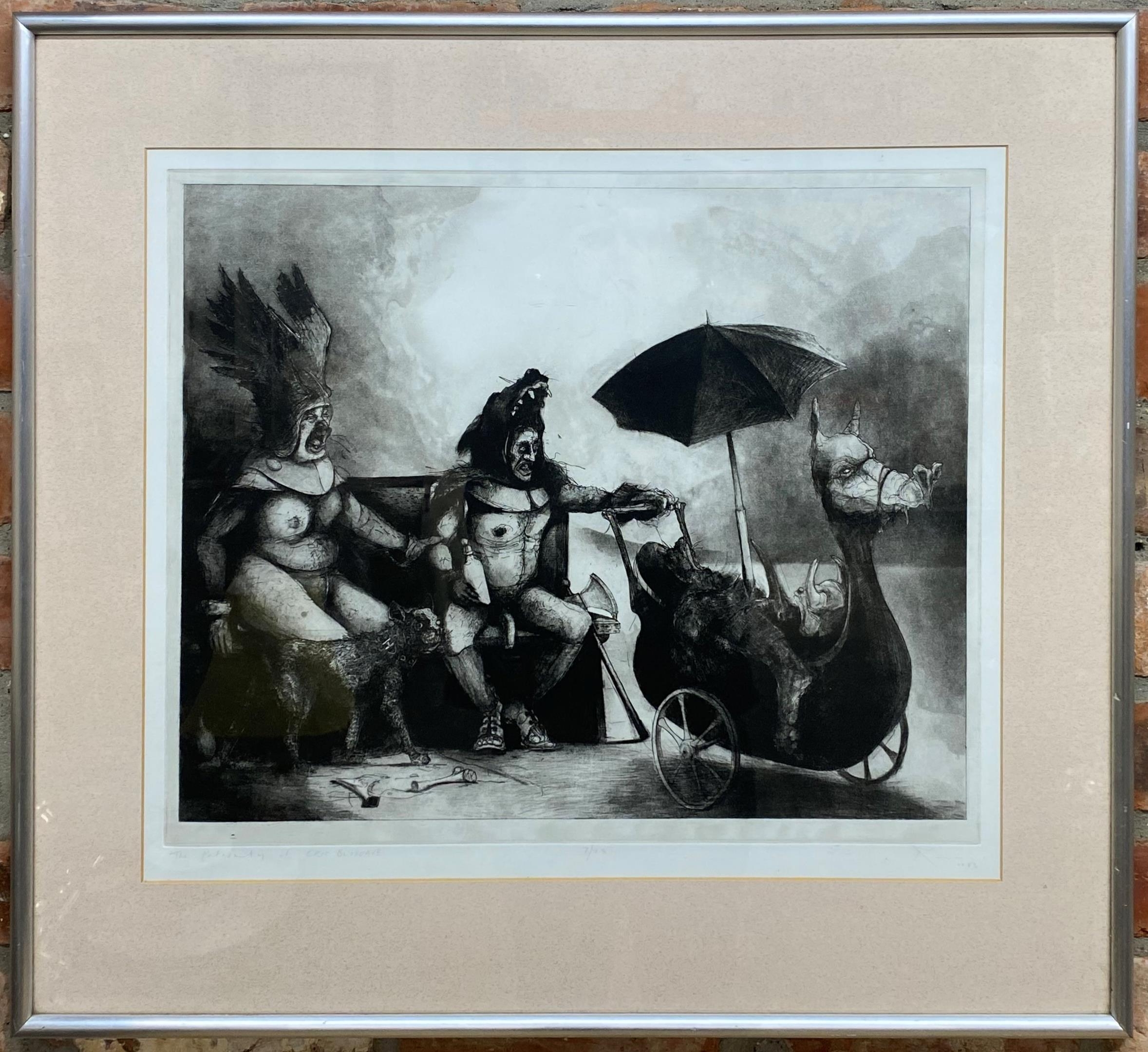 Tony Ross (b. 1938) - 'The Paternity of Eric Bloodaxe', signed and dated 1983, limited 7/75 etching, - Bild 2 aus 3