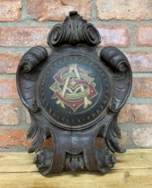 Impressive hand carved wooden wall plaque with scrolled acanthus surround and hand painted