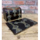 Antique Gothic style Coromandel desktop letter box with polished brass mounts, adorned with cut