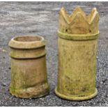 Two weathered buff coloured chimney pots, H 62cm (largest)