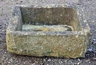 Small square stone trough with central drainage hole, H 18cm x W 48cm x D 44cm