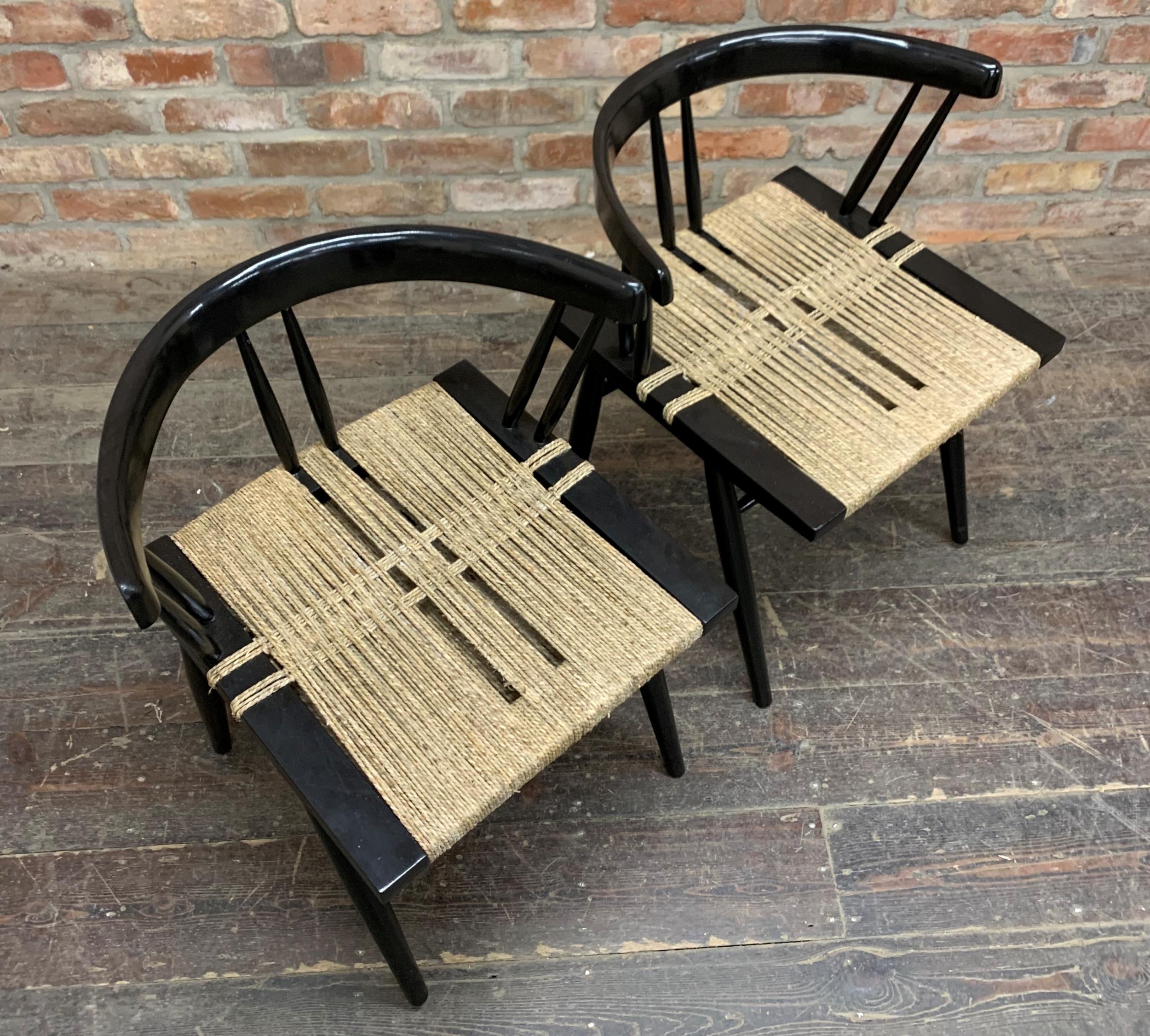 George Nakashima (1905-1990, American), "Ahmedabad" pair of chairs ebonised frames with woven - Image 2 of 4