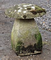 A small weathered reconstituted stone staddlestone, H 50cm x 46cm diameter