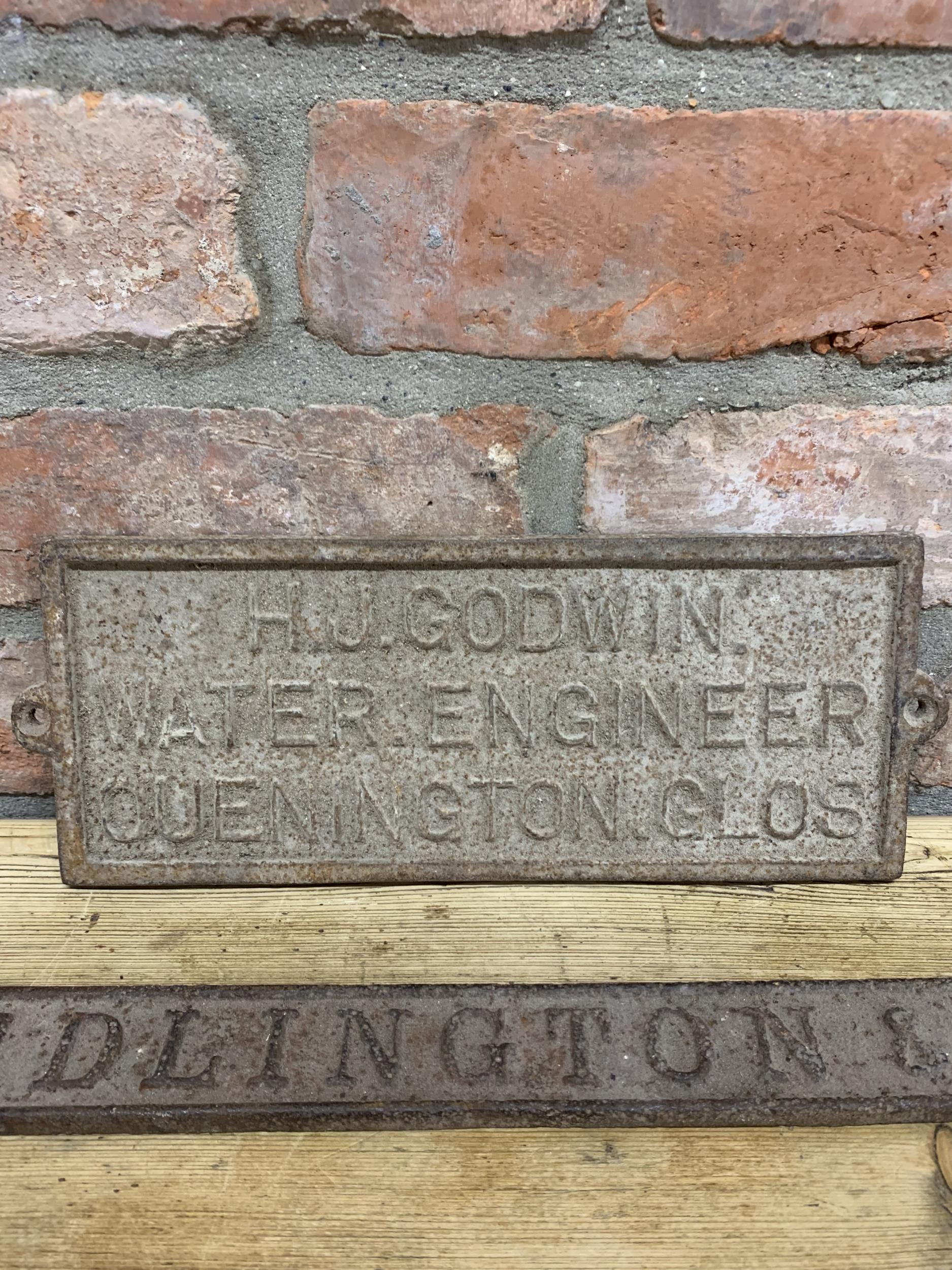 Two antique cast iron signs, J.B Edlington & Co, H.J Godwin Water Engineer, largest 56cm x 5cm (2) - Image 2 of 2