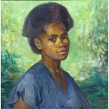 Mary Edwards (1894-1988) - Fijian Beauty, bust portrait, signed, oil on canvas, 50 x 50cm, framed