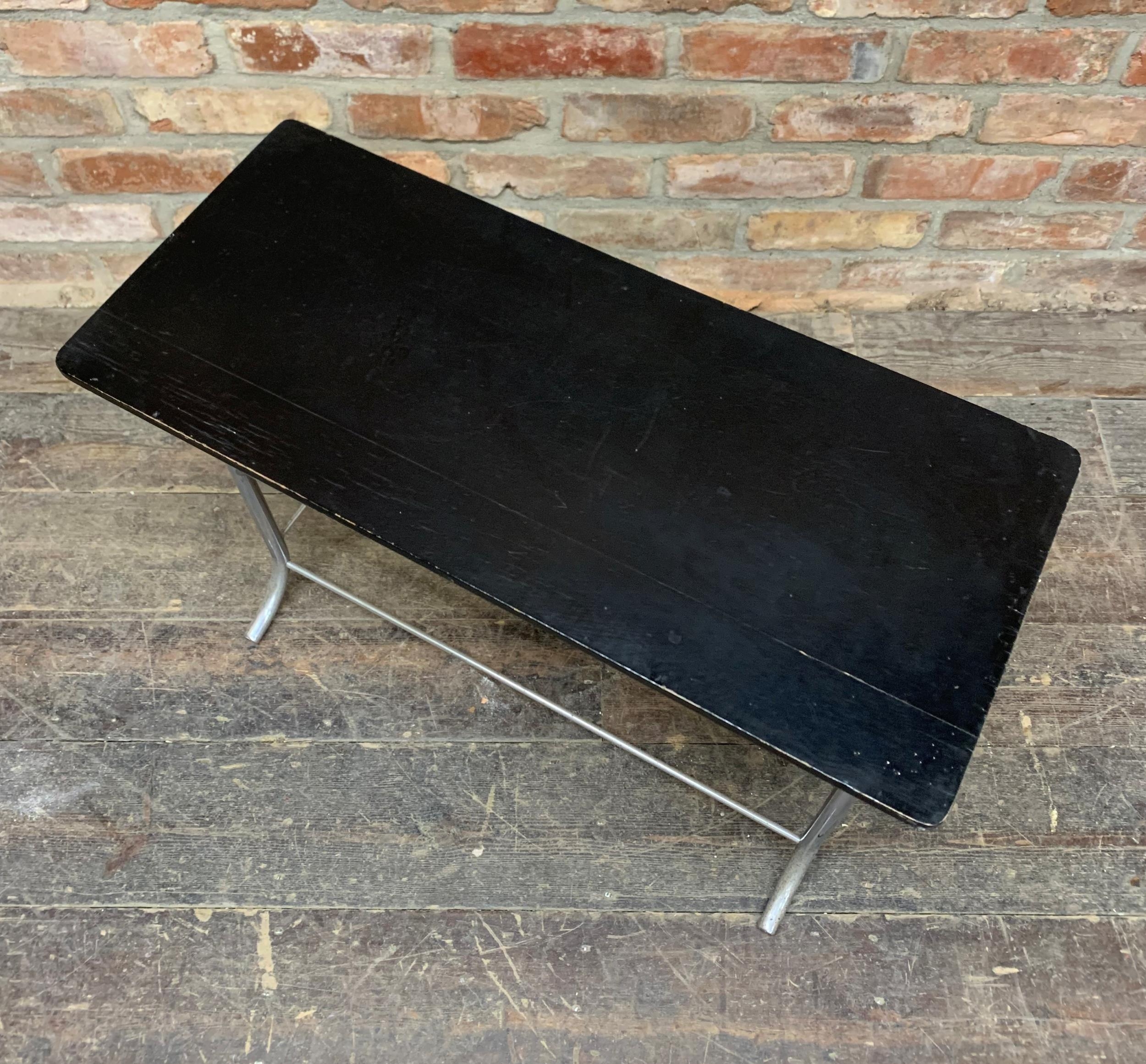 Art Deco side table, chrome base and ebonised top, H 53cm x W 71cm - Image 2 of 3