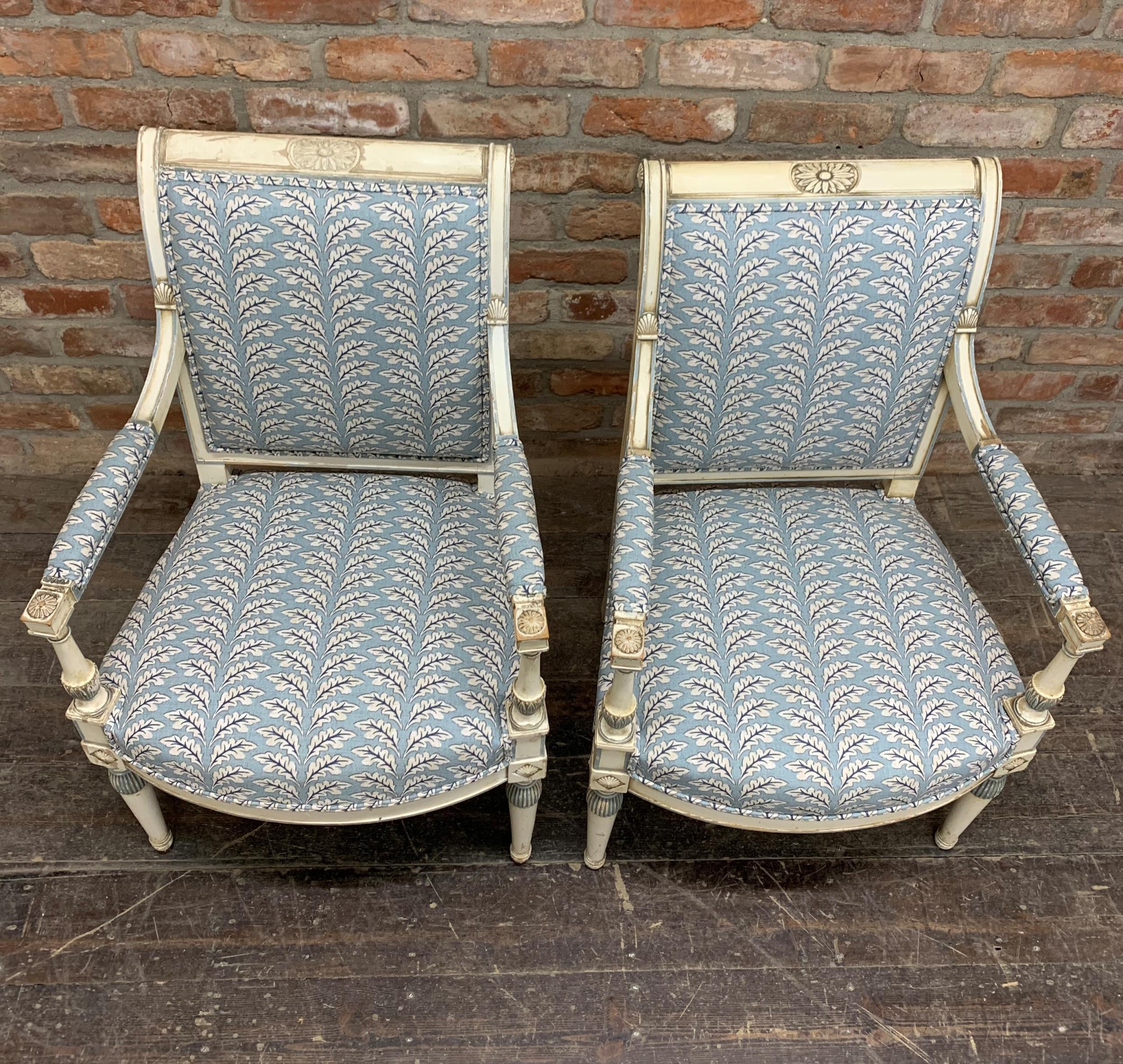 Pair of 19th century painted armchairs in the Directoire style, Recently Upholstered, H 90cm x W - Image 3 of 5