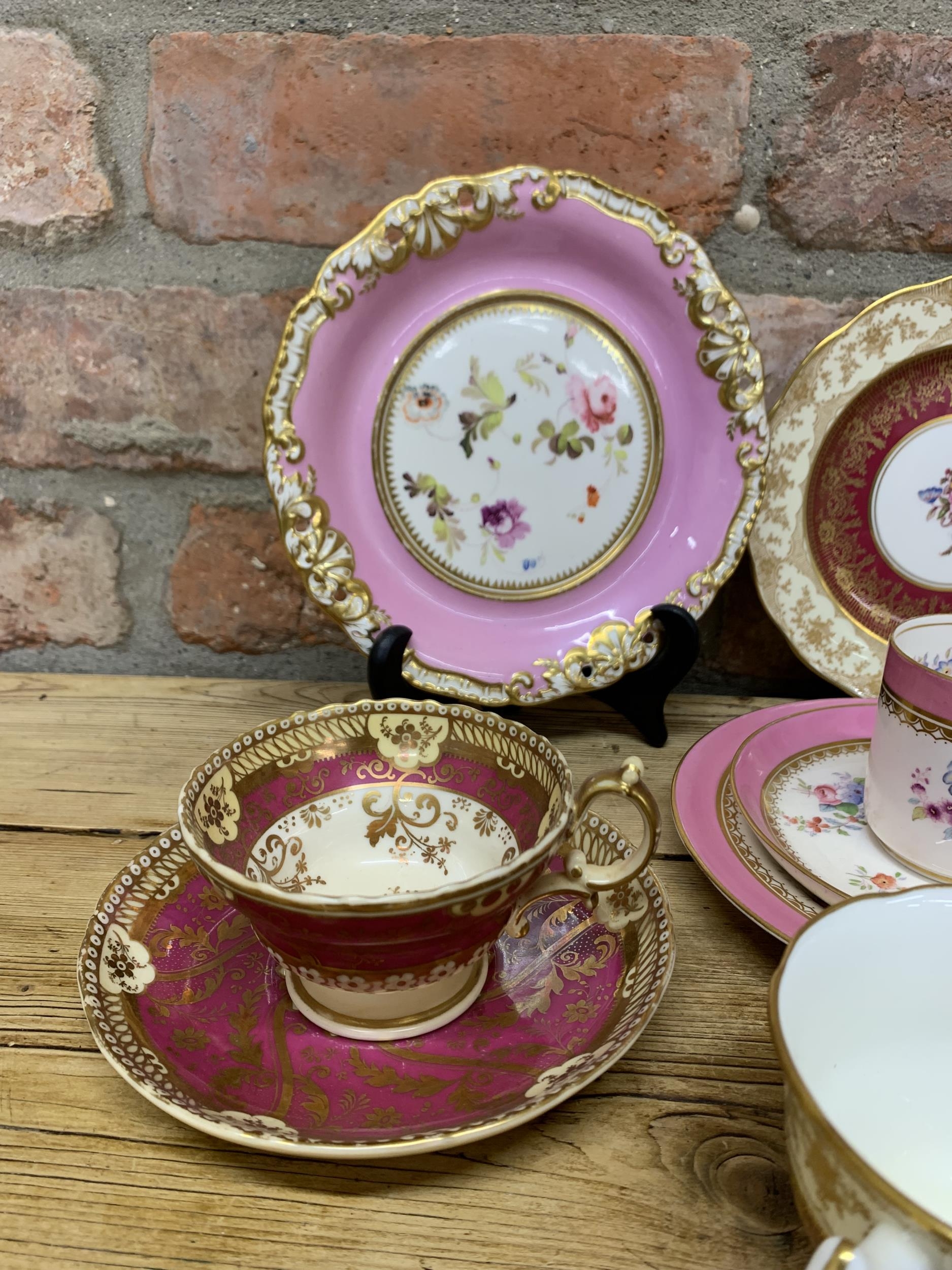 Assortment of antique hand painted pink floral themed cups, saucers, tea pot etc to include Royal - Image 2 of 4