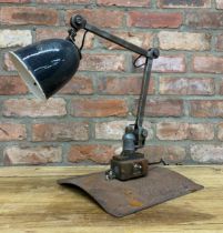 Vintage industrial anglepoise machinist lamp, mounted on base, with original enamel shade, H 45cm