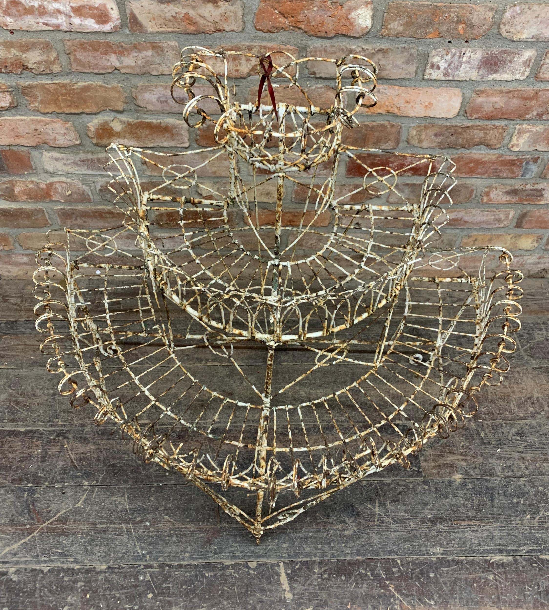 Antique wire work three tier demi-lune plant stand, H 87cm x W 86cm x D 48cm - Image 2 of 4