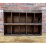 Large vintage oak wood hotel lobby pigeon hole letter rack with ten compartment form and hand