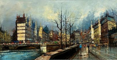 Ninetti - 'Paris', signed and titled verso, oil on canvas, 40 x 80cm, framed