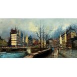 Ninetti - 'Paris', signed and titled verso, oil on canvas, 40 x 80cm, framed