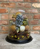 Good Victorian diorama of waxwork fruit, under a good circular glass dome, H 34cm x Dia 26cm