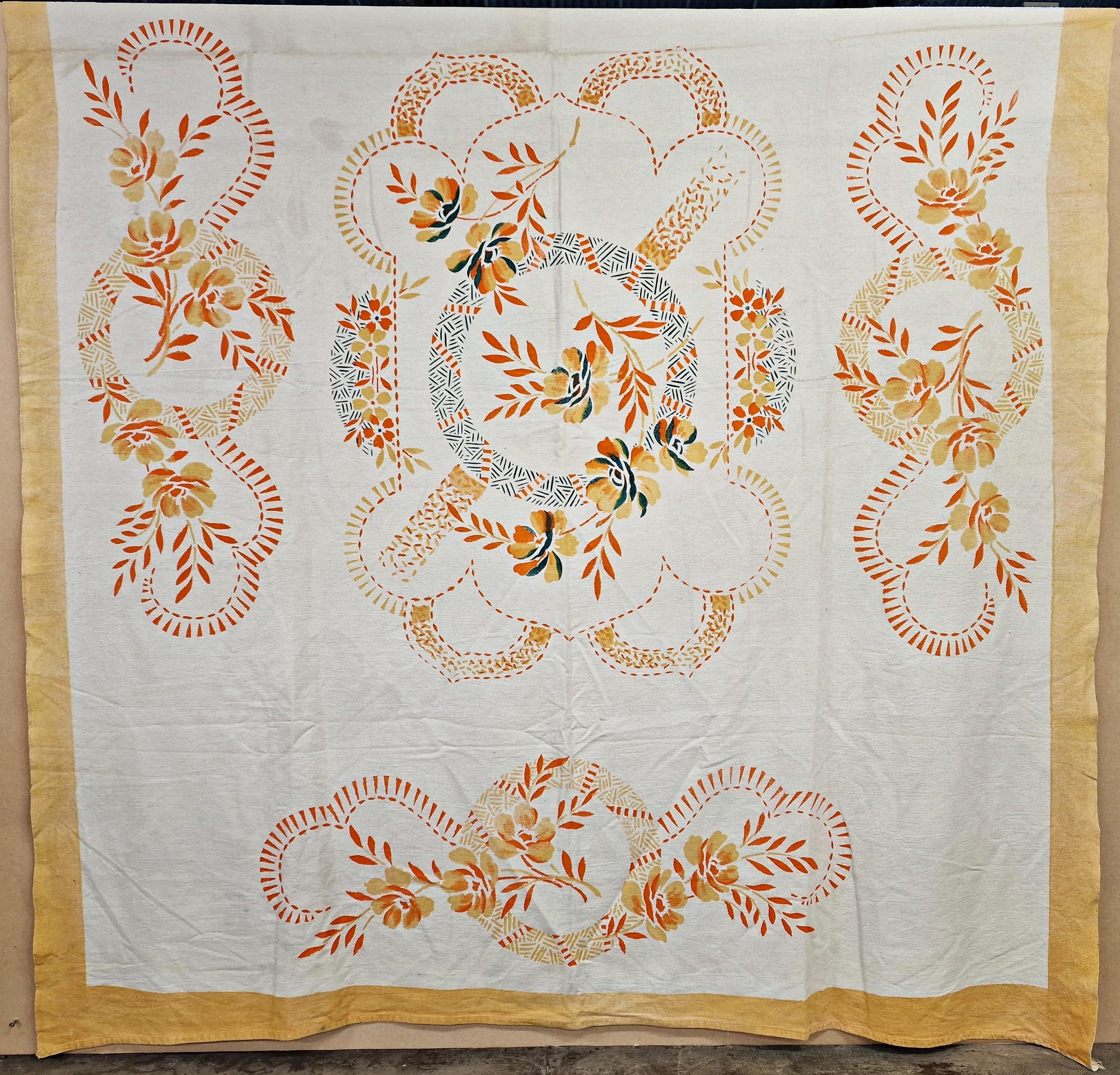 Crewel work bed cover together with a printed fabric panel, largest 240cm x 240cm (2) - Image 2 of 2