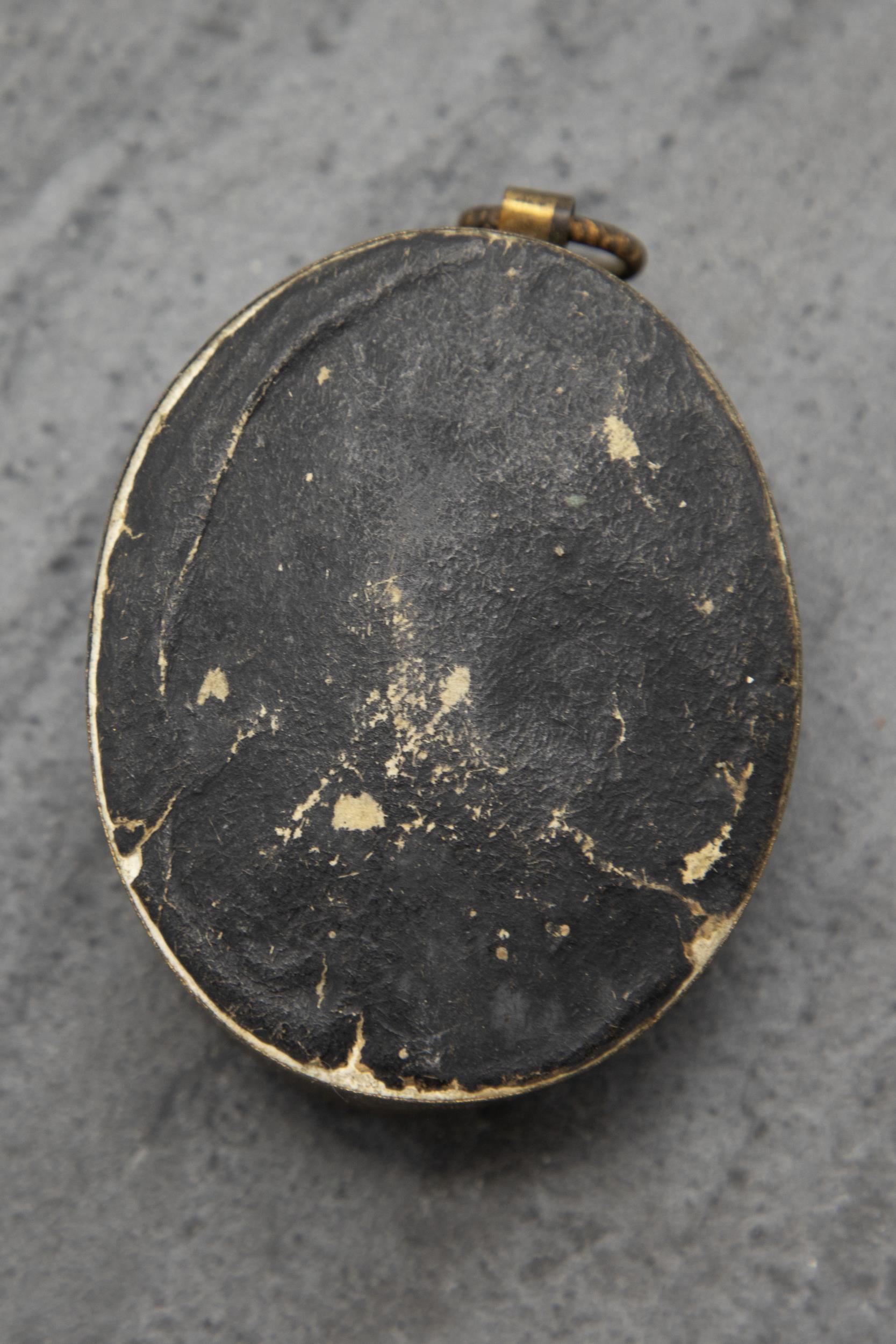 Grand Tour carved plaster pendant of Jesus Christ, held in original brass casing, 6.5cm x 5cm - Image 2 of 2