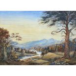 19th century Scottish school - highland landscape with shepherd and sheep, watercolour, 47 x 68cm,