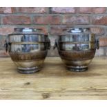 Pair of good quality antique Sheffield plate wine coolers, with twin Bacchus head ring handles and