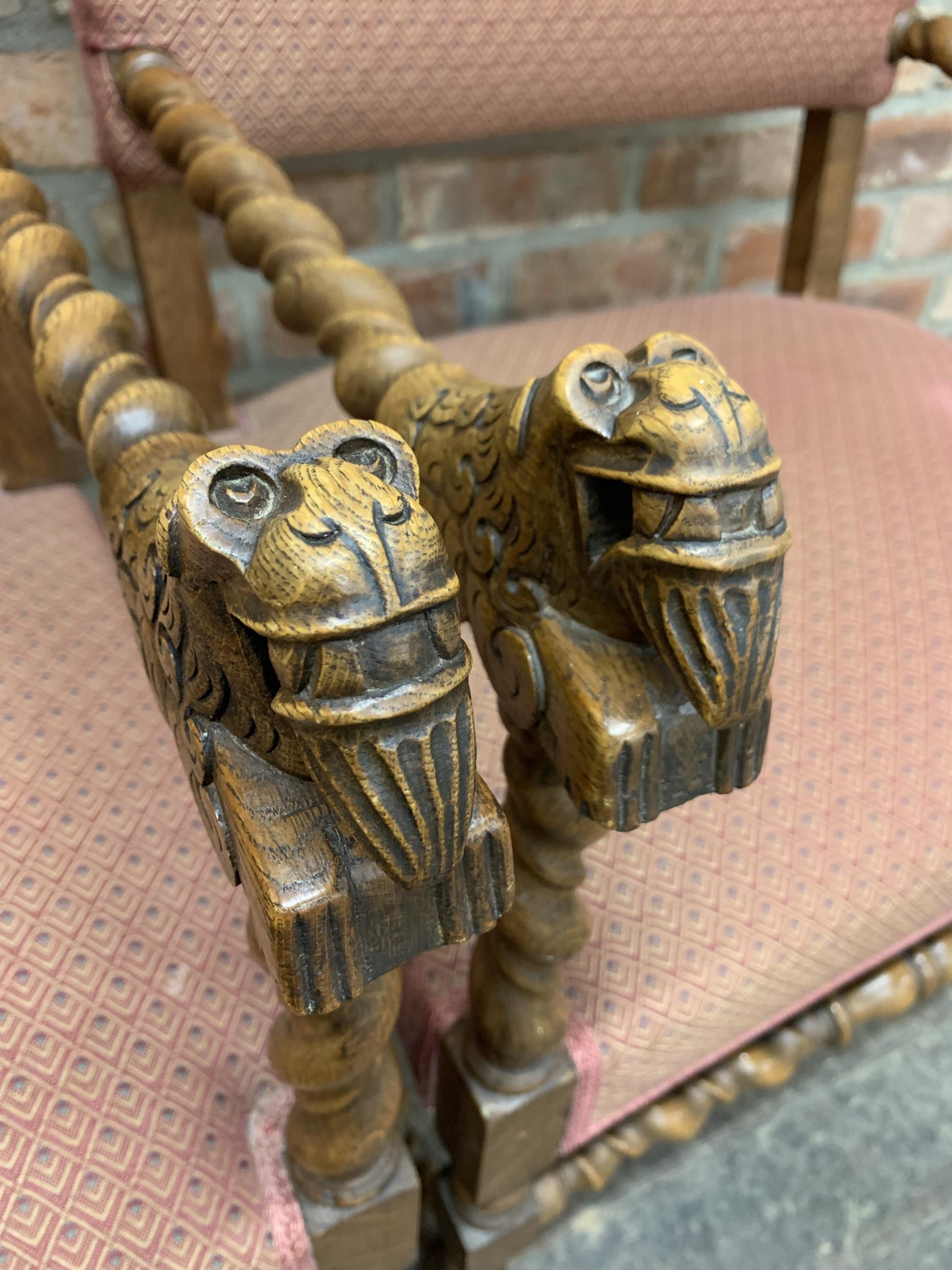 Good quality pair of early 20th century Arts and Crafts barley twist carver chairs, with unusual - Image 2 of 4