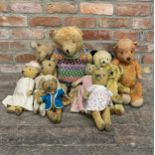 Quantity of antique and vintage mohair straw filled teddy bears, Largest 55cm, some AF (10)