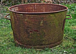 Vintage large galvanised steel tub with twin carry handles, H 54cm x W 82cm (AF)