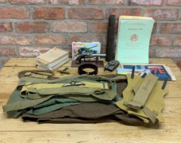 Large assortment of collectable military pieces to include uniform, webbing, models, postcards etc