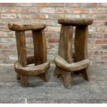 Probably by Maxie Lane - pair of rustic wooden high stools carved from logs, H 75cm x W 42cm (