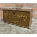 Hand painted "Morning Star Coal Club 1862" pine box with key, 41cm x 26cm x 21cm