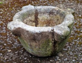 A weathered marble mortar / font, H 16cm x W 33cm