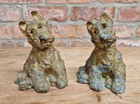 A pair of cast metal gilded terriers (2)