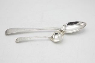 Victorian bright cut silver serving spoon, maker Chawner & Co, London 1856, 30cm long, with a