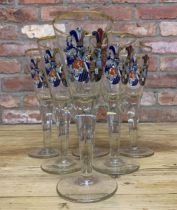 Set of six oversized wine goblets with hand painted coat of arms crest finish, inscription to