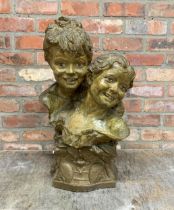 Large late 19th century continental plaster bust modelled as children, unsigned, in the manner of