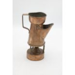 Unusual campaign copper shaving mug on a burner, possibly converted to a coffee pot?, 19.5cm high