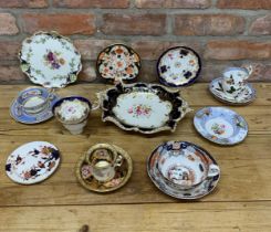 Assortment of antique hand painted floral themed cups, saucers and plates to include Royal Crown