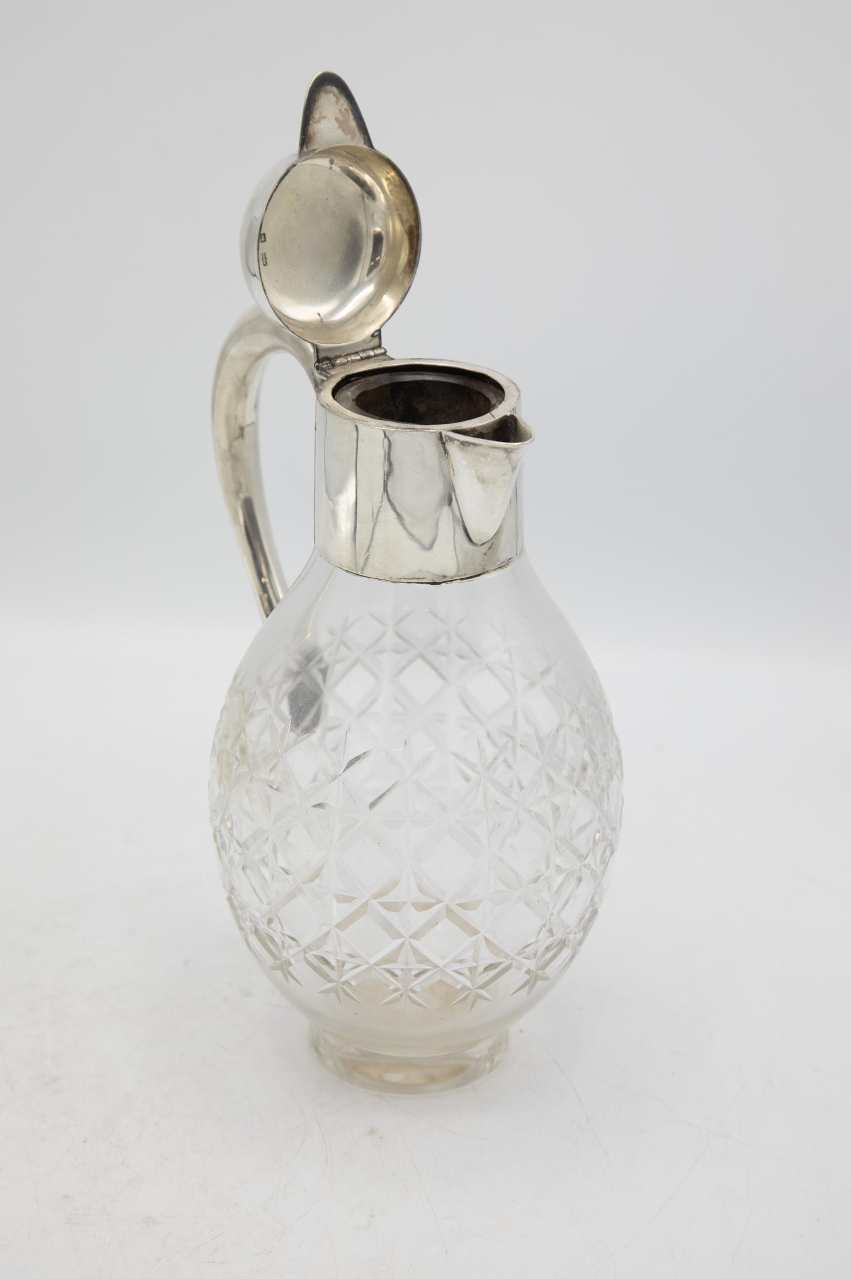 Edwardian silver and glass claret jug in the manner of Christopher Dresser, maker James Dixon & Sons - Image 3 of 3