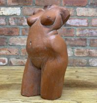 Stylised terracotta sculpture depicting nude lady, indistinctly signed to reverse, H 38cm