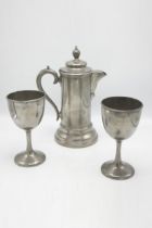 Thomas Otley & Sons of Sheffield - Communion pewter ewer and two wine vessels (3)