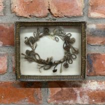 Victorian memento mori hair work mourning frame, unusual floral wreath design, 20cm x 17cm