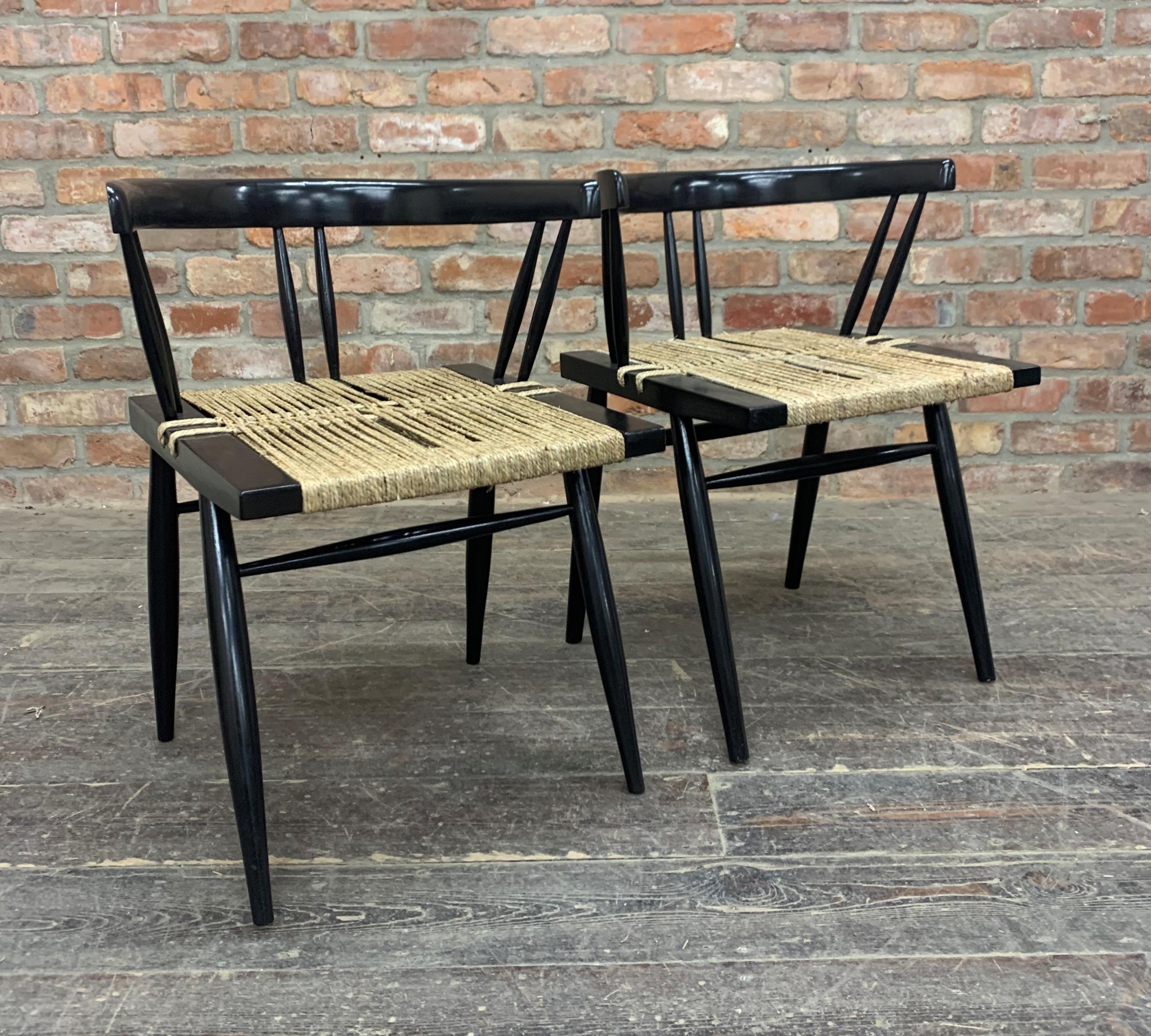 George Nakashima (1905-1990, American), "Ahmedabad" pair of chairs ebonised frames with woven