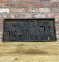 Good vintage industrial printers tray filled with letters and punctuation, 36 x 83cm