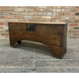 18th century oak six plank coffer with hinged lid and candle box to interior, H 49cm x W 107cm x D