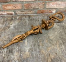 Hand carved antique possibly Indonesian ceremonial staff with ornate pierced finish and snake top, L