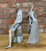 Two Lladro porcelain figures to include 'Girl Student' and 'Couple With Parasol', largest H 42cm (2)