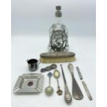 Good mixed lot of silver, white metal and plate to include two silver pencils, silver brush, boot